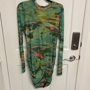 AFRM Green Multicolor Long Sleeve Dress